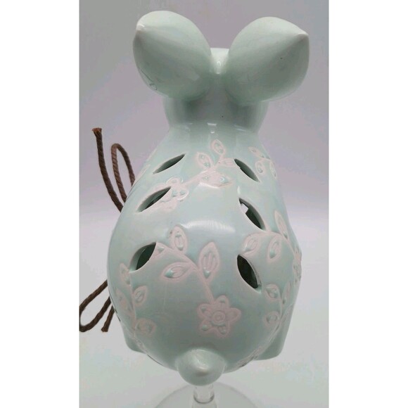 Spring Easter Bunny Ceramic Figurine Rabbit Floral Embossed Cut Outs Mint Green - Picture 4 of 9